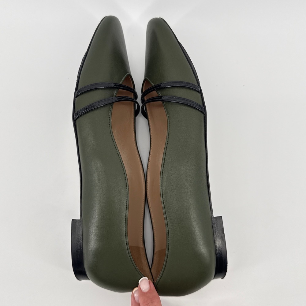 Lafayette 148 New York Kira Olive Green Leather Double Strap Flats Italy 40 - Picture 5 of 12